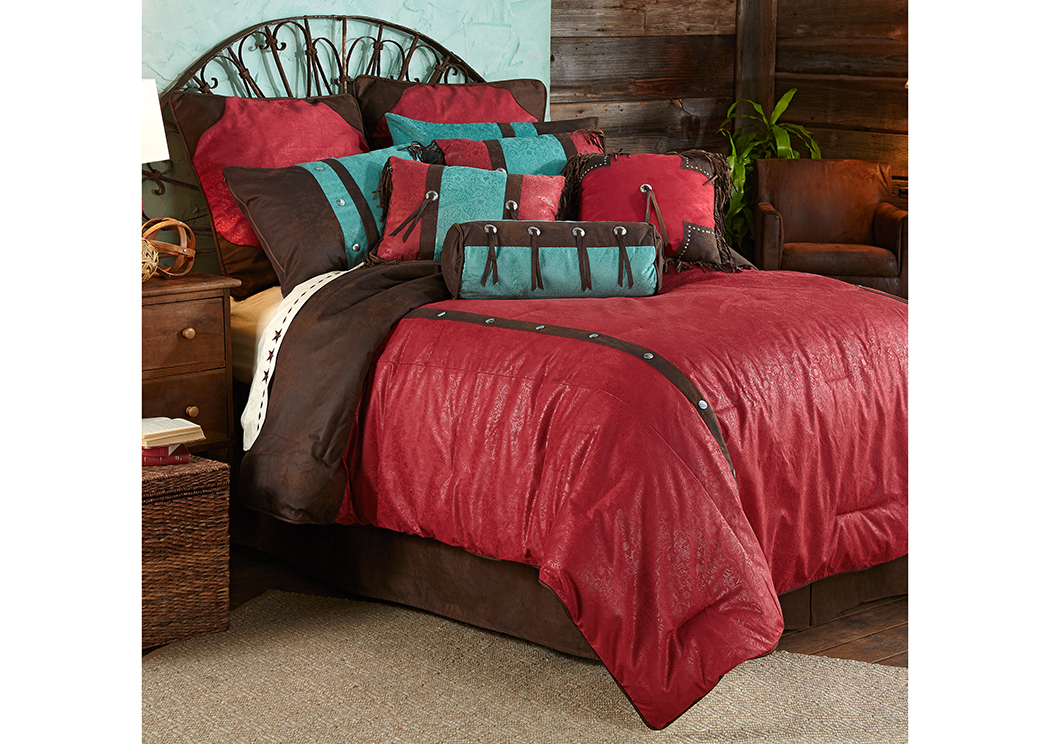 Cheyenne Red 7 Pc Queen Comforter Set,Hi End Accents