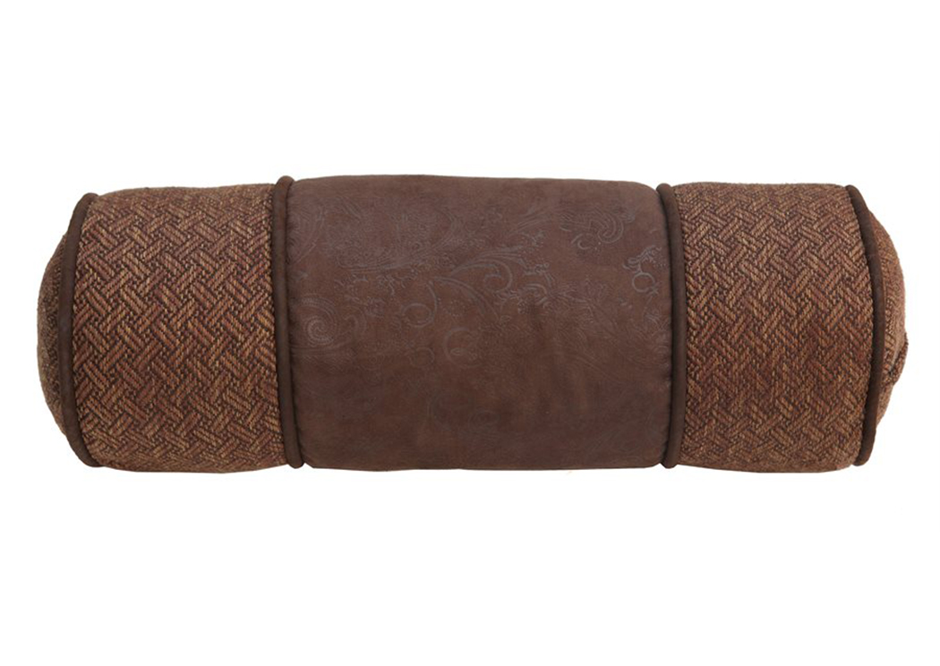 Del Rio Tweed & Faux Leather Neck Roll Pillow,Hi End Accents
