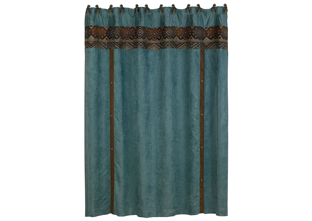 Del Rio Blue Velvet Shower Curtain w/Faux Leather Lining,Hi End Accents