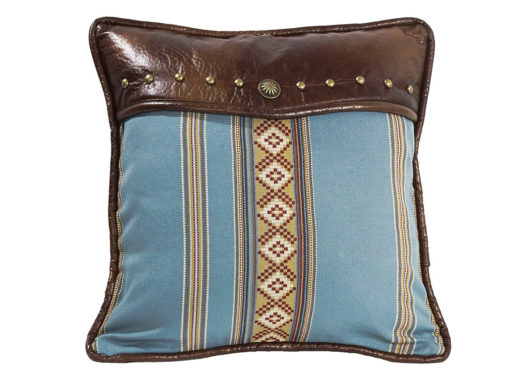 Ruidoso Square Blue Striped Pillow w/Studs,Hi End Accents