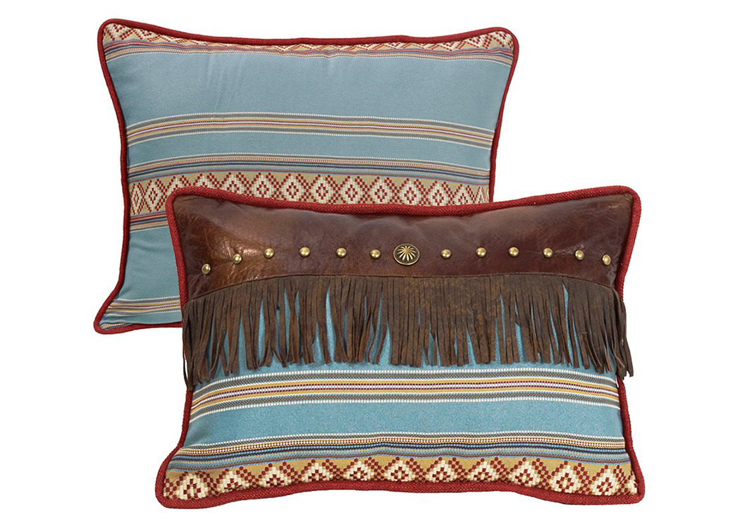 Ruidoso Oblong Blue Striped Pillow w/Fringe,Hi End Accents