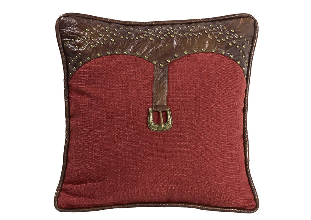 Ruidoso Square Red Pillow w/Scalloped Leather Edges,Hi End Accents