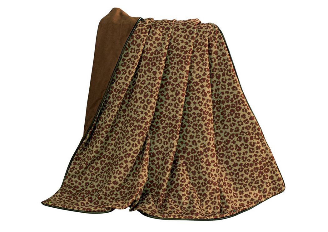 Austin Reversible Leopard Print Throw w/Faux Leather Trim,Hi End Accents