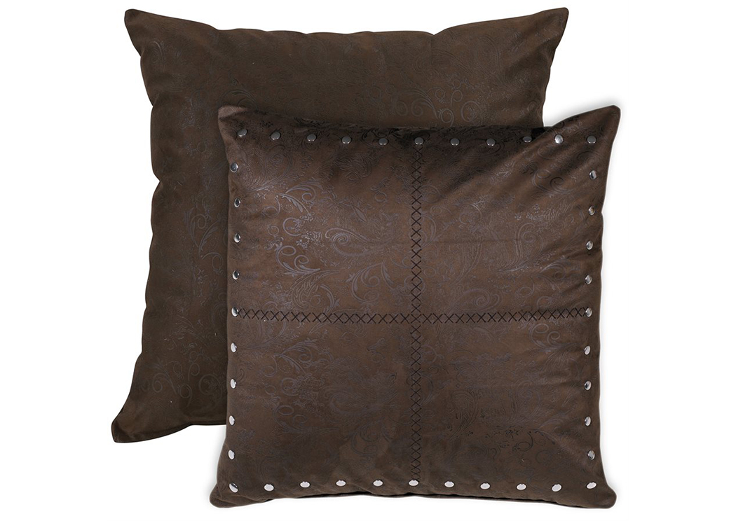 Tucson Chocolate Faux Tooled Leather Euro Sham w/Stud Accents,Hi End Accents