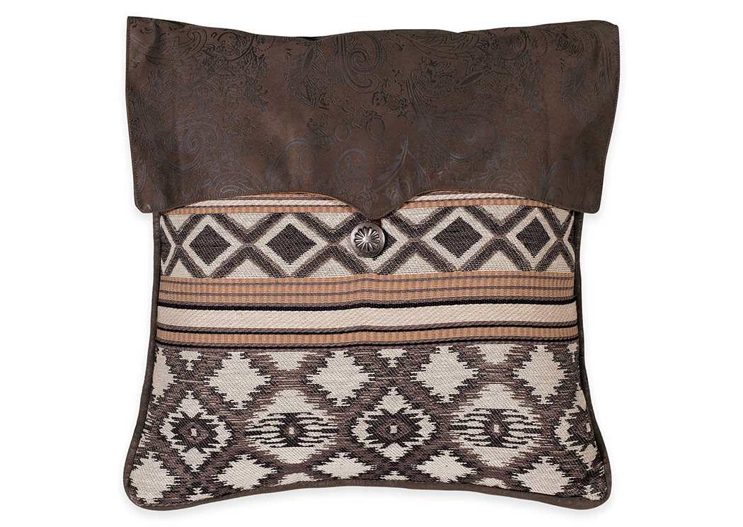 Tucson Geometric Navajo Pattern Pillow w/Faux Leather & Concho Accents,Hi End Accents