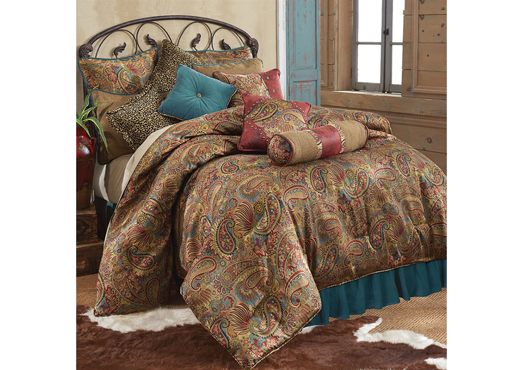 San Angelo Teal 4 Pc Paisley & Teal Velvet Super Queen Comforter Set,Hi End Accents