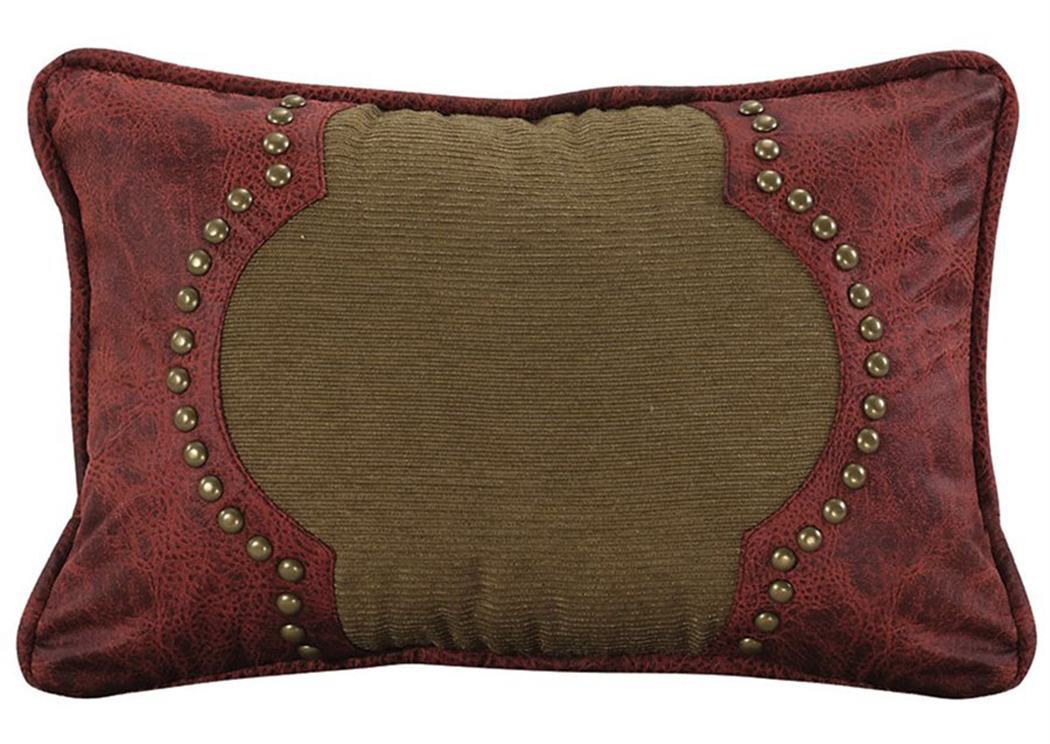 San Angelo Red Accent Pillow w/Red Faux Leather & Brass Studs,Hi End Accents