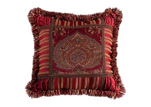 Image for Lorenza Crimson & Gold Medallion Framed Velvet Pillow