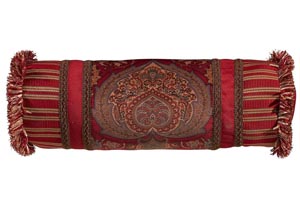 Image for Lorenza Crimson & Gold Medallion Framed Neckroll Pillow
