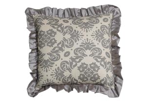Image for Kerrington Grey & Cream Damask Linen Ruffled Print Euro Sham