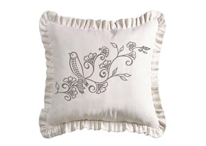 Image for Gramercy White Linen Embroidered Ruffled Pillow