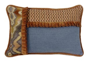 Image for Lexington Blue & Tan Rustic Pattern Pieced Ruffle Oblong Pillow