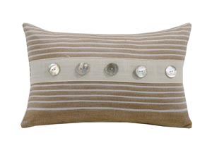 Image for Newport Tan & White Striped Small Pillow w/Button Detail