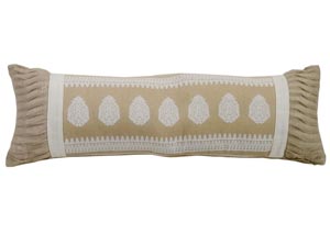Image for Newport Tan & White Extra Long Pillow w/Rouching Ends