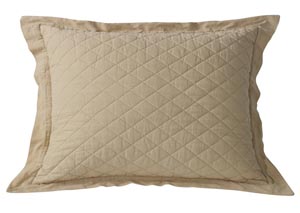 Image for Khaki Diamond Pattern Linen Quilted King Sham