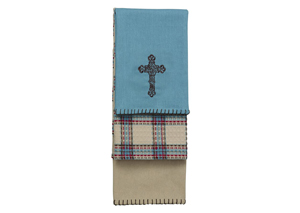 Image for Turquoise 3 Pc Cross Kitchen Towel Set