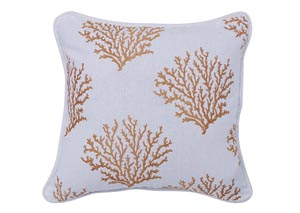 Image for Catalina Saffron Embroidered Coral Design Pillow