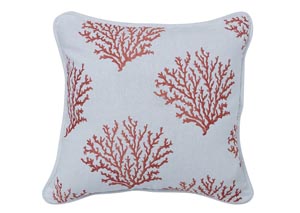 Image for Catalina Salmon Embroidered Coral Design Pillow