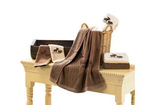 Image for Embroidered Cream Moose Towel Set