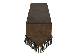Image for Caldwell Brown Tooled Faux Leather Table Runner w/Fringes