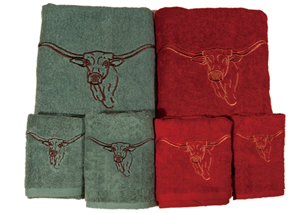 Image for Red 3 Pc Embroidered Steer Head Towel Set