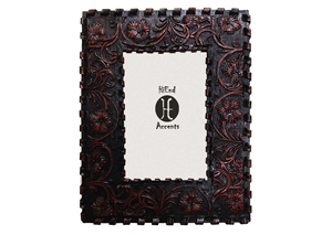 Image for Brown 4' x 6' Tooled Faux Leather & Lace Edge Picture Frame