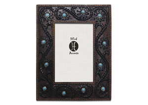 Image for 4' x 6' Scrolling Faux Tooled Leather w/Turquoise Stones Picture Frame