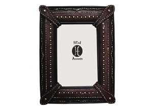 Image for Faux Leather w/Corner Straps & Silver Studds Picture Frame