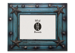 Image for 5' x 7' Turquoise Painted Distressed Wood Picture Frame w/Stars & Tacks