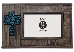 Image for 4' x 6' Rustic Reclaimed Wood Picture Frame w/Faux Turquoise Rock Cross
