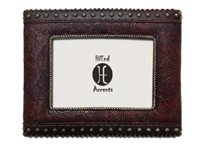 Image for 4' x 6' Faux Red Tooled Leather Picture Frame w/Studded Edges