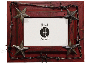 Image for 4' x 6' Red Painted Distressed Wood Picture Frame w/Barbwire & Silver Stars