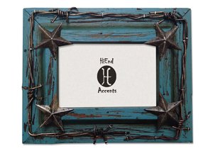 Image for 4' x 6' Turquoise Painted Distressed Wood Picture Frame w/Barbwire & Silver Stars