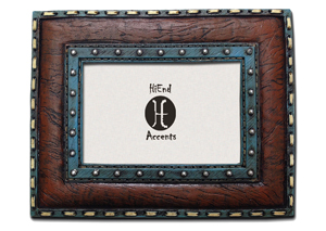 Image for 4' x 6' Faux Leather Picture Frame w/Stitching & Turquoise Accents