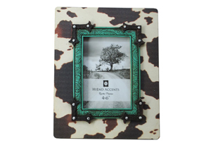 Image for Cowhide Picture Frame w/Turquoise Trim
