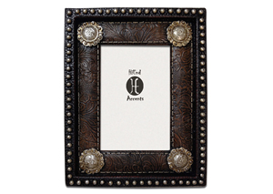 Image for 4' x 6' Tooled Faux Leather Picture Frame w/Silver Studs & Conchos