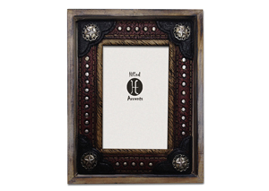 Image for Distressed Wood Star Picture Frame w/Tooled Leather & Silver