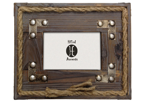 Image for 4' x 6' Distressed Reclaimed Wood Picture Frame w/Decorative Rope & Metal Brackets