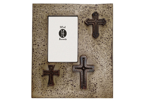 Image for 4' x 6' Cream Distressed Wood Picture Frame w/3 Cross Design
