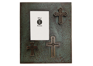 Image for 4' x 6' Turquoise Distressed Wood Picture Frame w/3 Cross Design