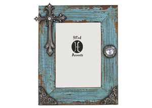 Image for 5' x 7' Turquoise Distressed Picture Frame w/Cross
