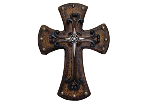 Image for Wood Cross w/Tooled Leather & Cross Overlay