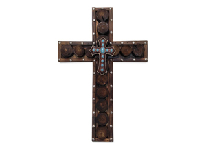 Image for Wood Cross w/Woodplank Circles & Turquoise Center Cross