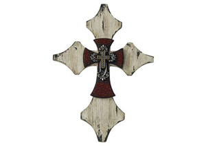 Image for Cream Wood Cross w/Red Accent Cross