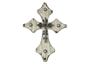 Image for Cream Wood Cross w/Silver & Red Accents