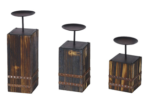 Image for 3 Pc Wood & Metal Candleholder Set