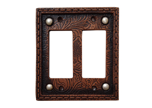 Image for Tooled Leather Floral Design Double Rocker Plate Cover
