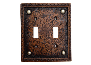 Image for Tooled Leather Floral Design Double Switch Plate Cover