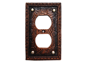Image for Tooled Leather Floral Design Single Outlet Plate Cover