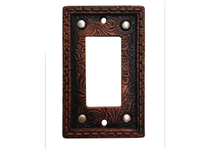 Image for Tooled Leather Floral Design Single Switch Plate Cover